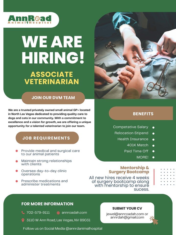 Ann Road Animal Hospital Associate Veterinarian flier
