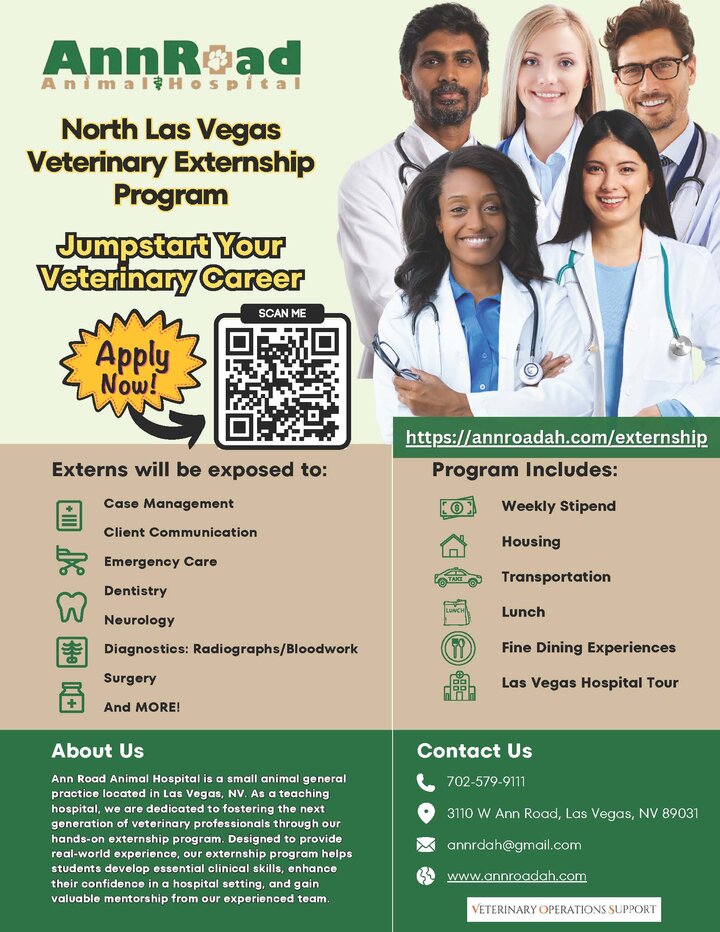 Ann Road Animal Hospital Veterinary Externship flier